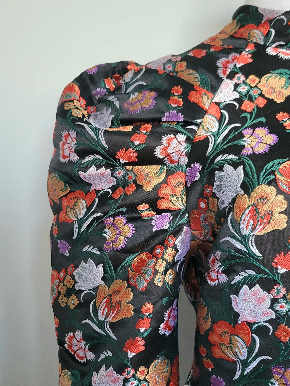 NWT LOST INK Black Orange Jacquard Floral Long Puff-Sleeve Sheath Dress Sz Small - Picture 7 of 15